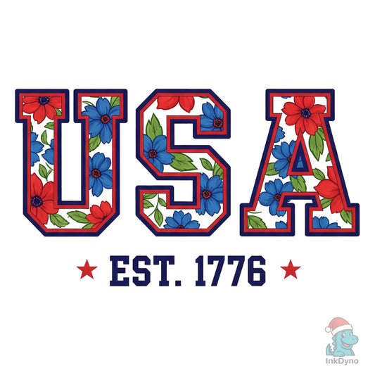 USA Est 1776 4th of July Floral - DTF Transfer