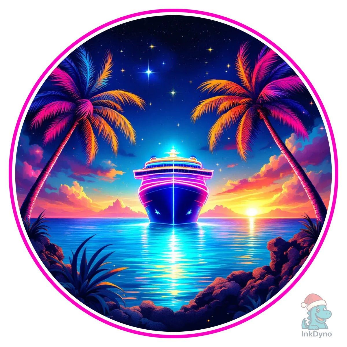 Neon Palm Tree Cruise Ship
