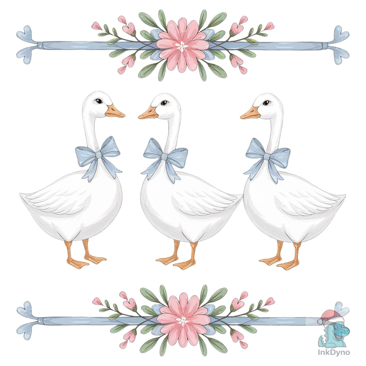 Vintage Blue Ribbon Floral Goose
