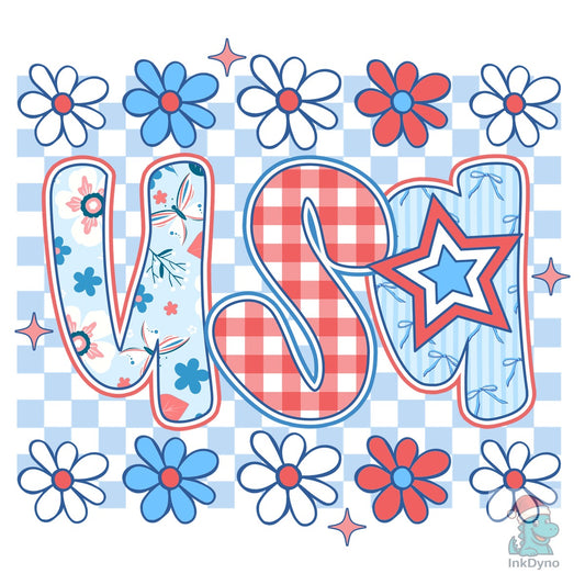 Preppy USA Checkered 4th of July - DTF Transfer