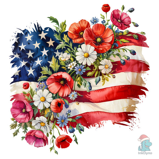 Floral American Flag - 4th of July - DTF Transfer