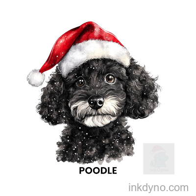 Christmas Poodle Dog With Santa Hat Graphic Design — DTF Transfer