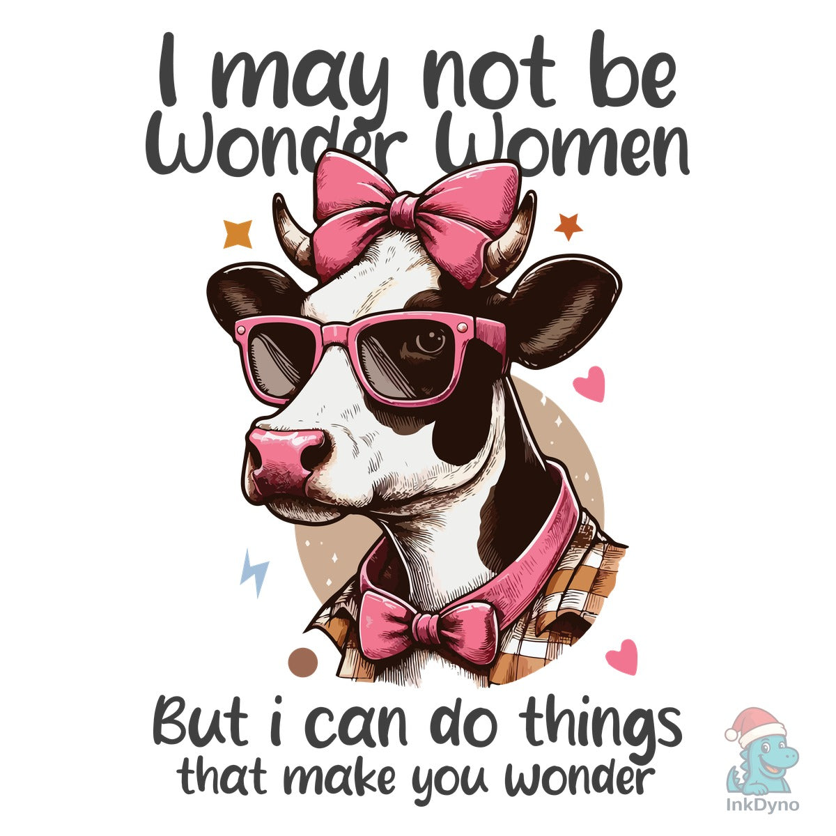 Funny Attitude Cow Wear Pink Bow Shirt