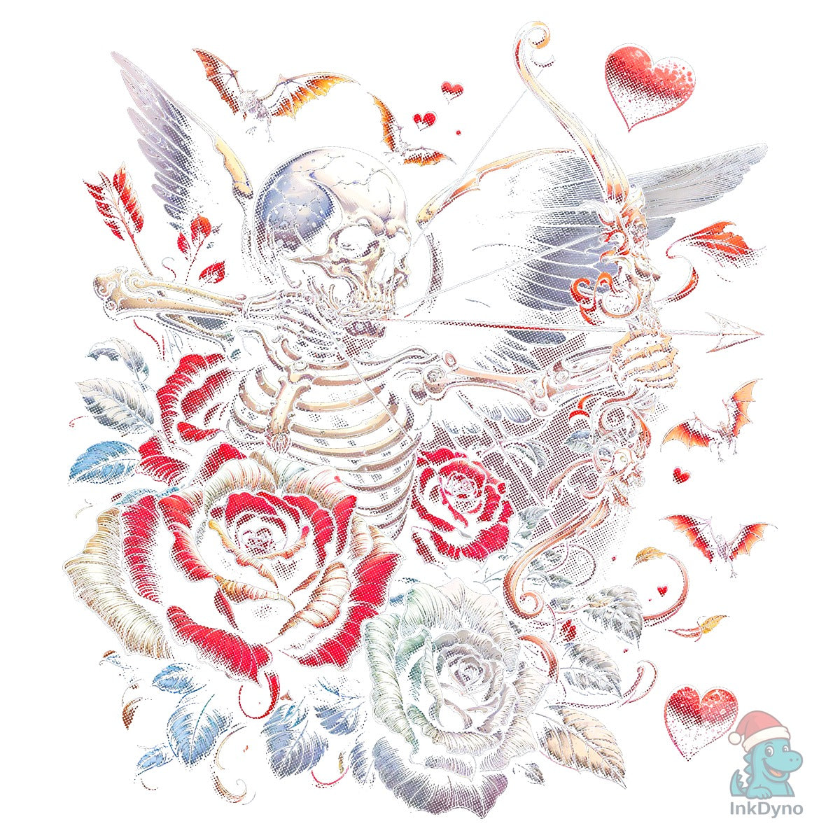 Gothic Skeleton Cupid with Roses & Bats