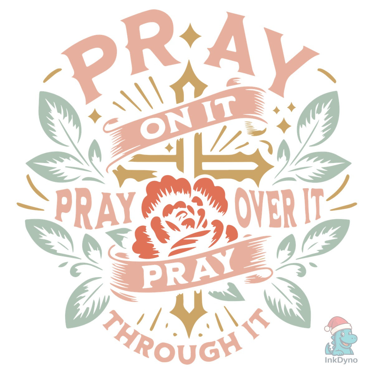 Pray On It Floral Cross Heat-Press Graphic