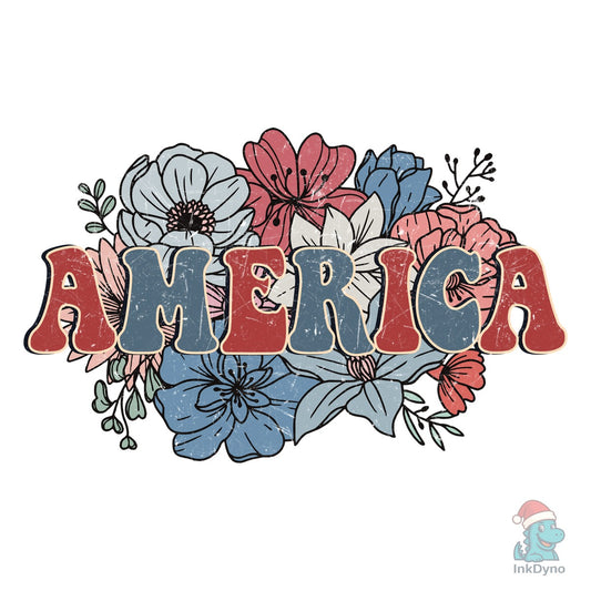4th of July Retro America Floral - DTF Transfer