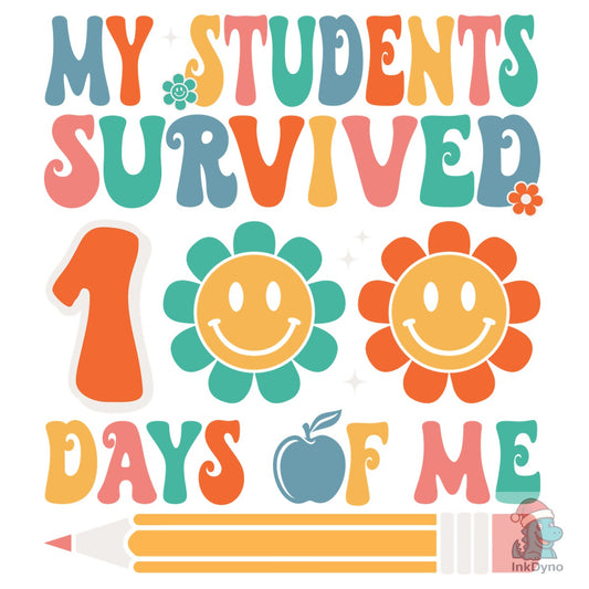 Retro Teacher 100 Days of School 100th - DTF Transfer