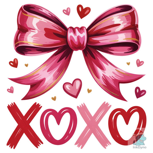 Cute Valentine Bow XOXO Hearts Pink - DTF Transfer