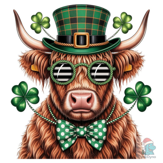 Crochet Lucky Highland Cow St Patrick - DTF Transfer