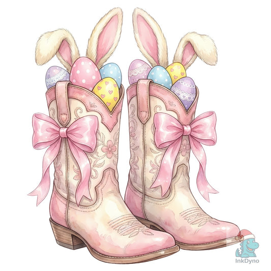 Easter Bunny Eggs Cowgirl Boots - DTF Transfer