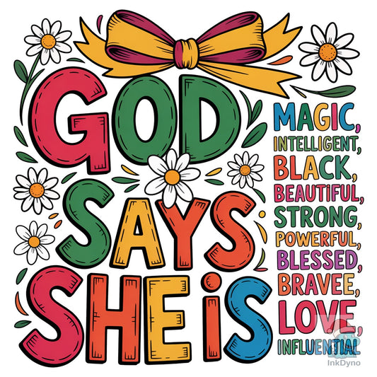 God Says She is Magic Checker Bow - DTF Transfer