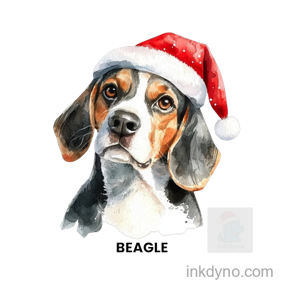 Festive Beagle In Santa Hat Design — DTF Transfer – Ready to Press