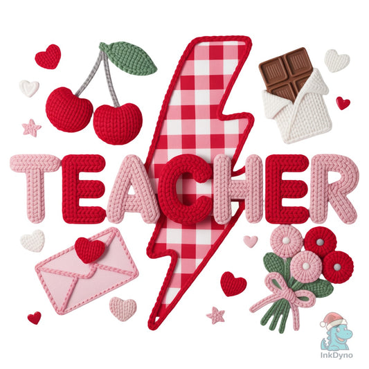Faux Yarn Teacher Cherry Love Heart - DTF Transfer