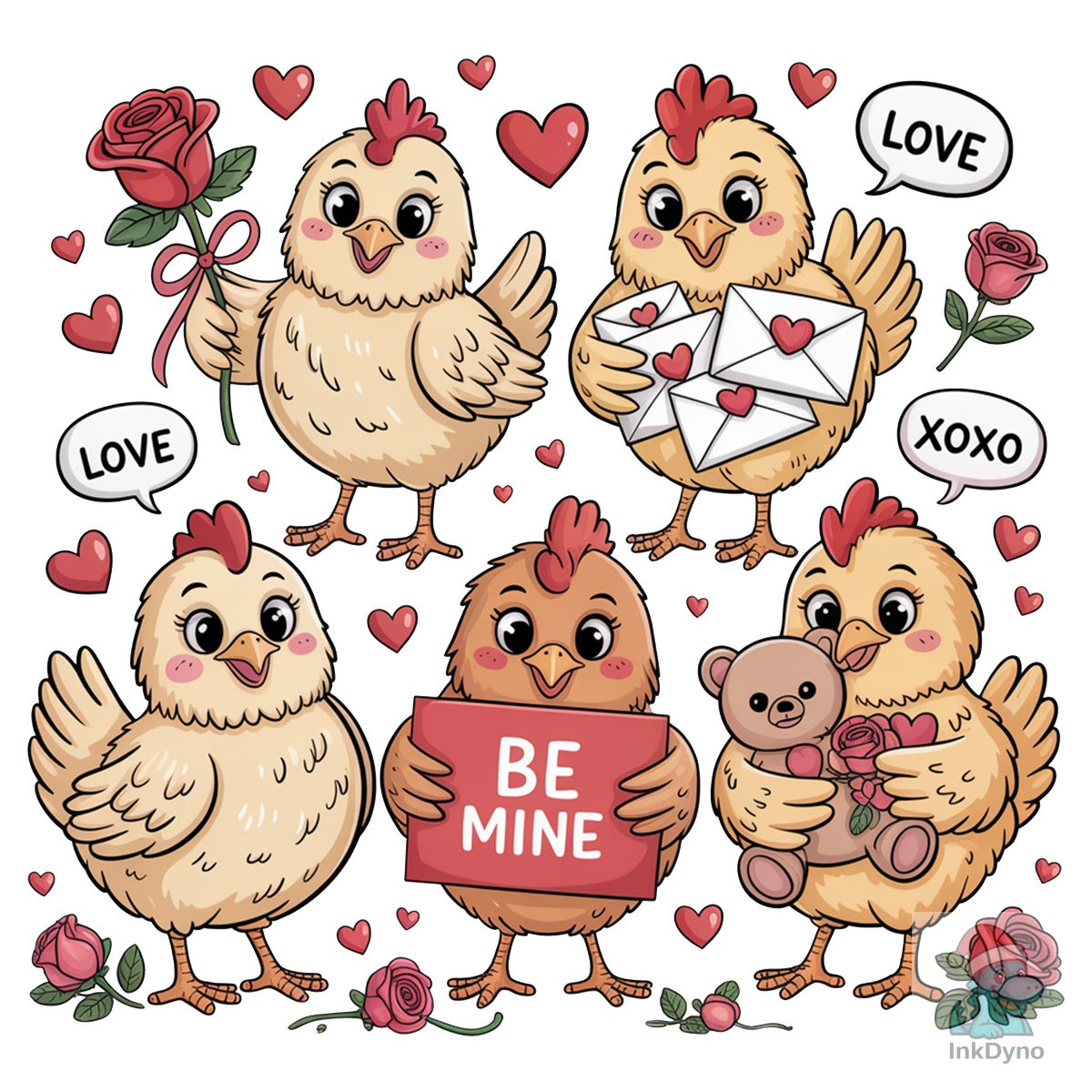 Retro Valentine's Day Farm Chickens