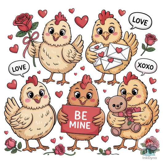 Retro Valentine's Day Farm Chickens - DTF Transfer