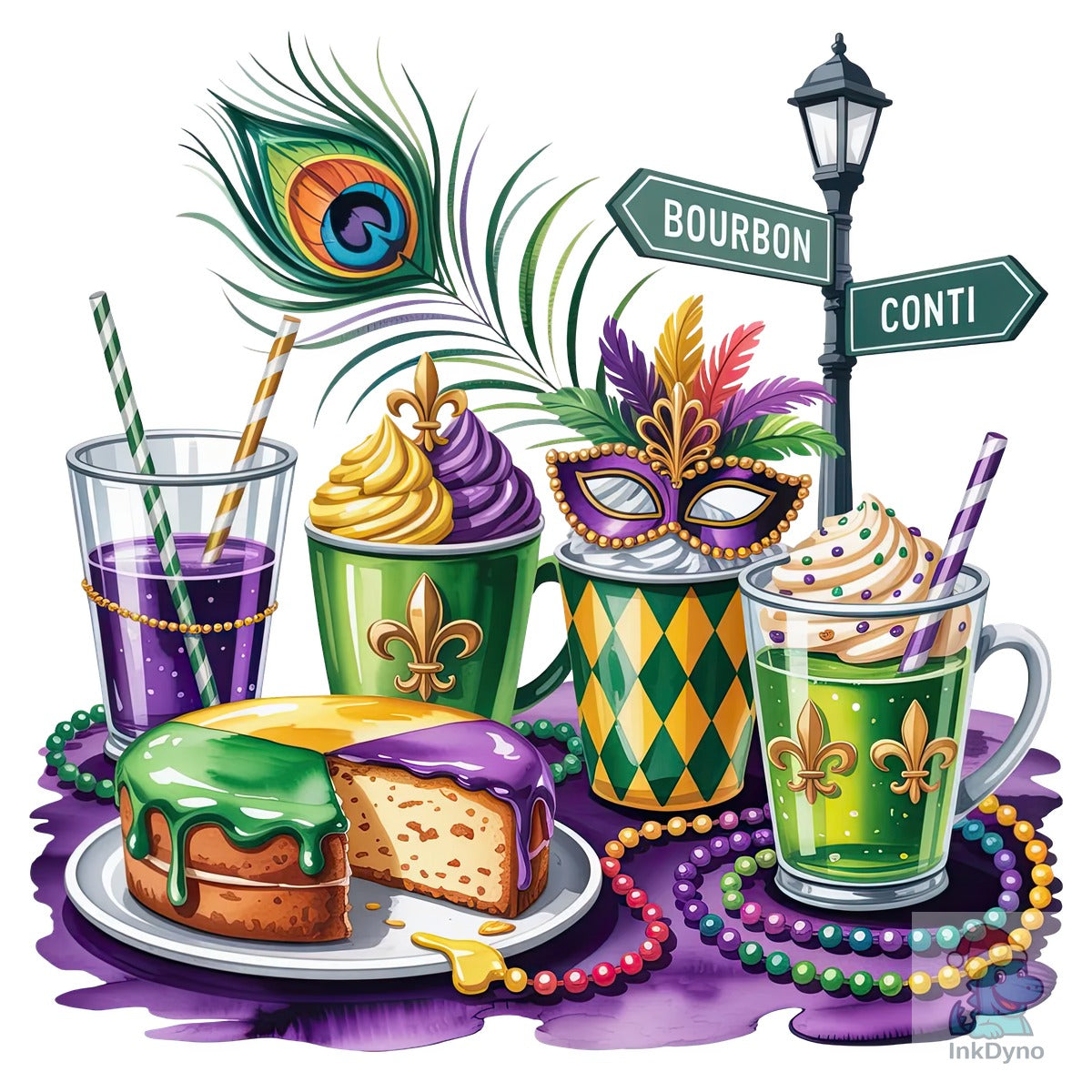 Mardi Gras Drinks King Cake