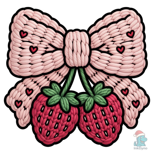 Crochet Strawberry Bow Valentines - DTF Transfer