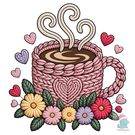 Faux Yarn Coffee Valentine Floral - DTF Transfer