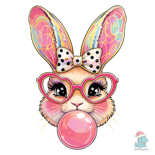 Blowing Bubble Gum Easter Bunny Glasses - DTF Transfer