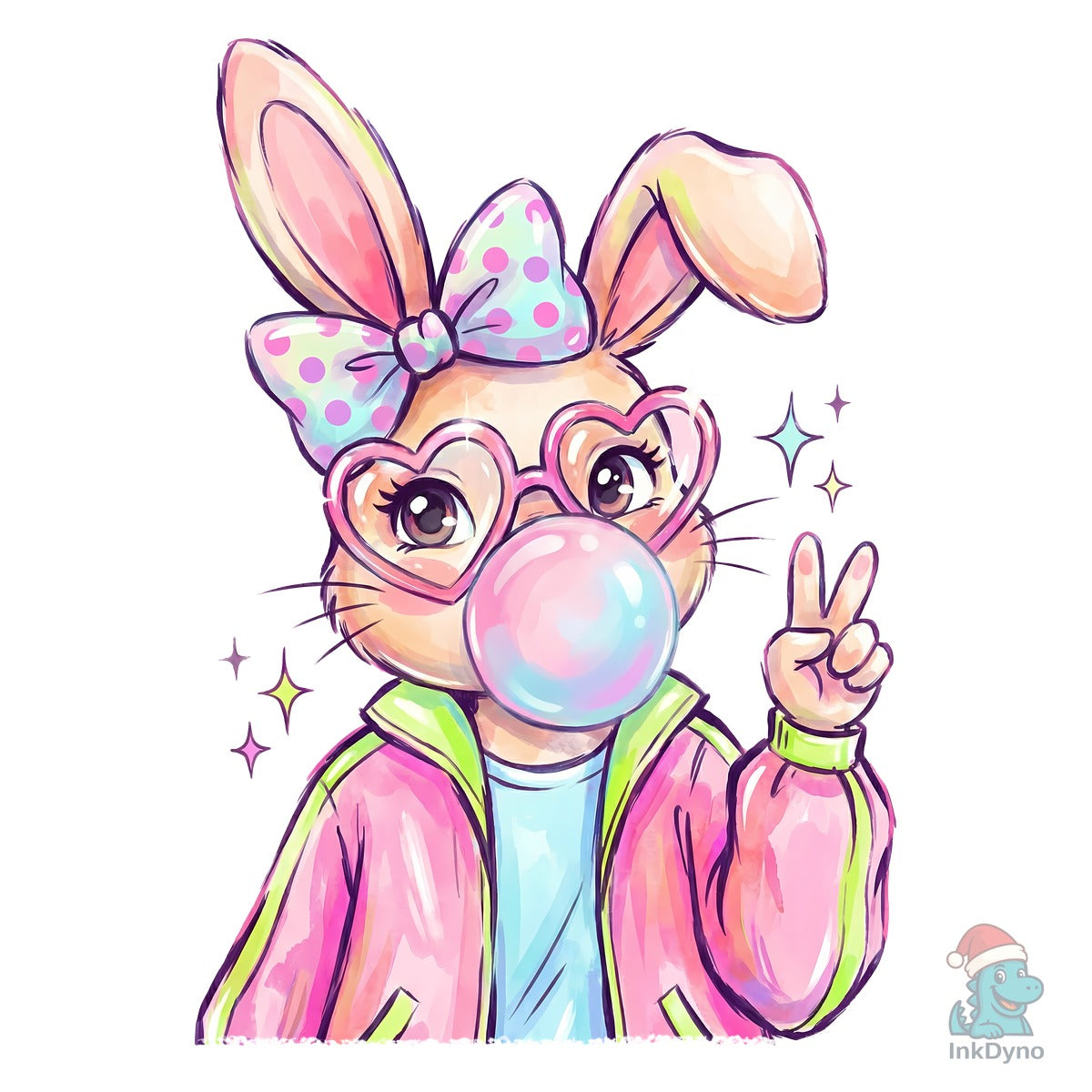 Easter Bunny Girl with Bubble Gum
