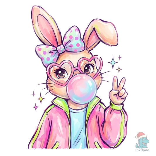 Easter Bunny Girl with Bubble Gum - DTF Transfer