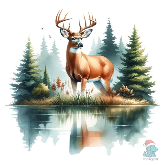 Buck Deer Forest Lake Reflection - DTF Transfer