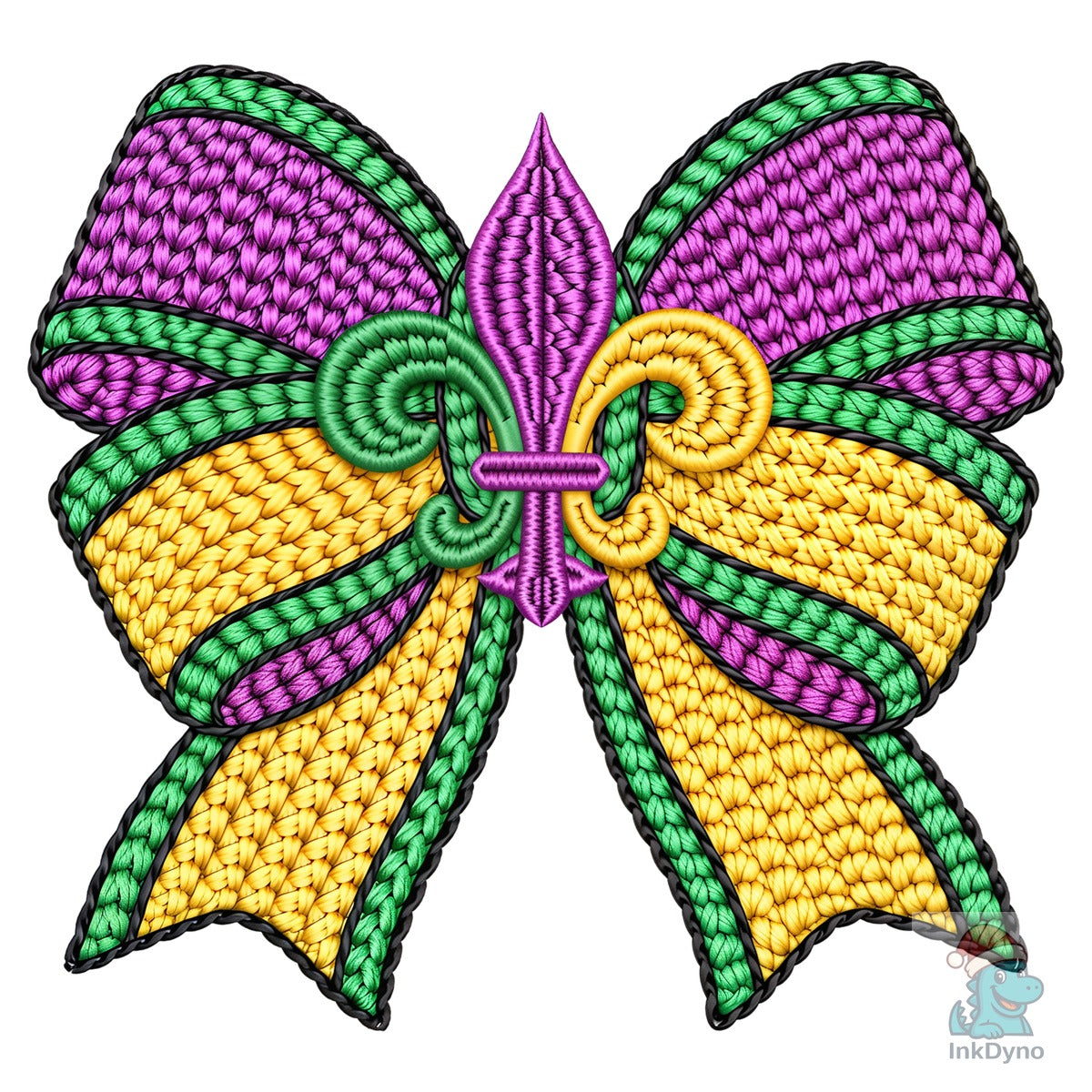 Faux Crochet Mardi Gras Side Bow