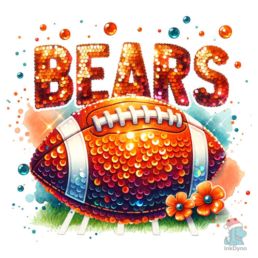 Bears Orange Sequin Football Mascot - DTF Transfer
