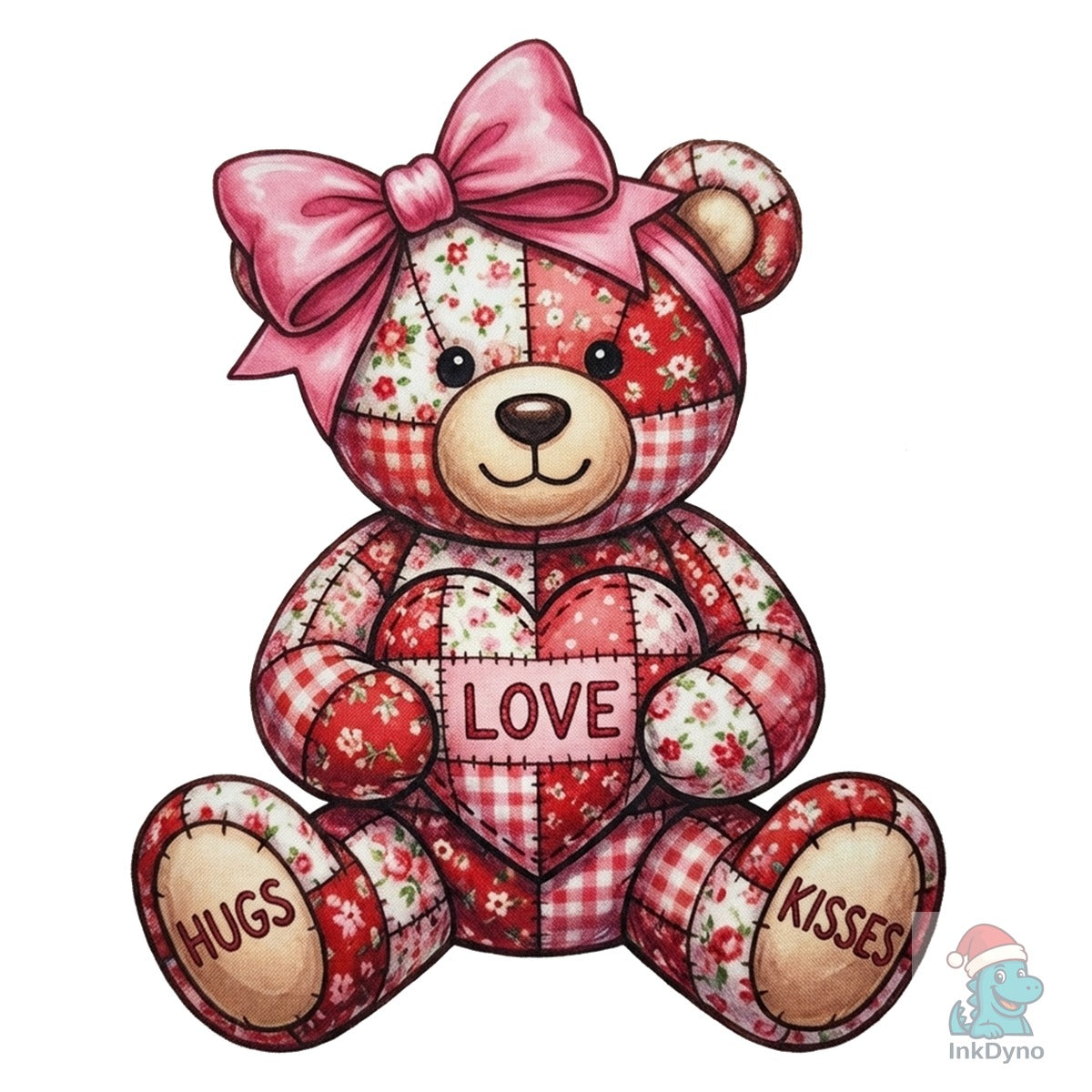 Patchwork Teddy Bear Valentine Hugs