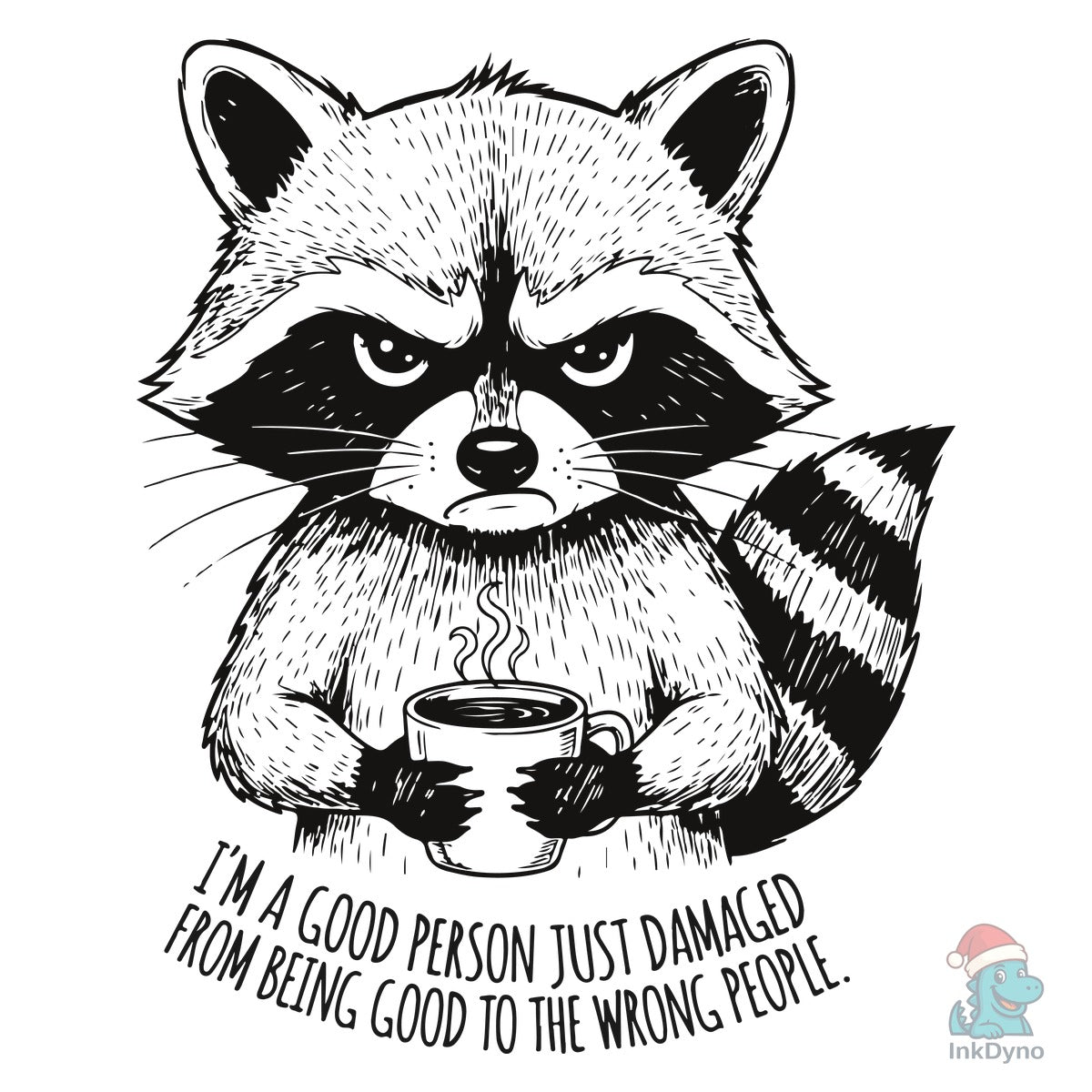 Funny Grumpy Raccoon Coffee Illustration