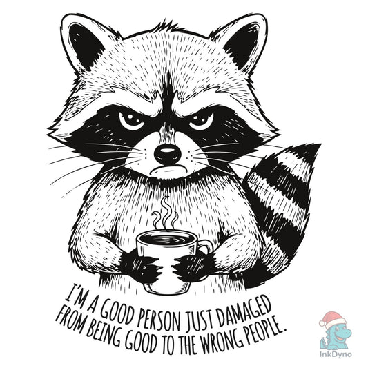 Funny Grumpy Raccoon Coffee Illustration - DTF Transfer