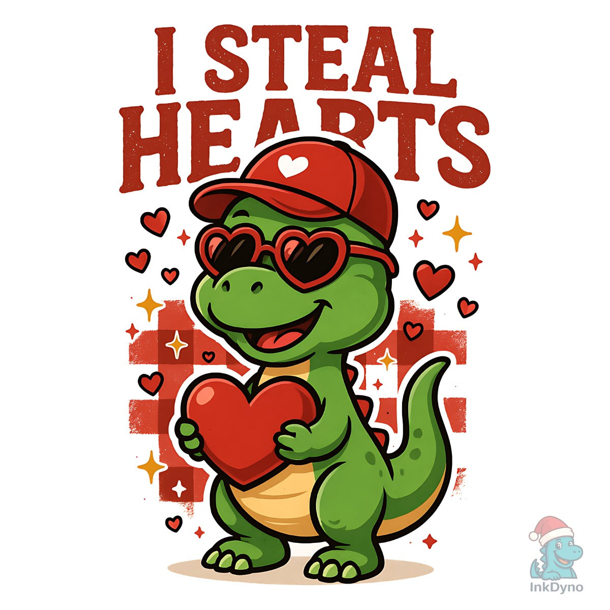 Retro Valentine Dinosaur Holding Heart
