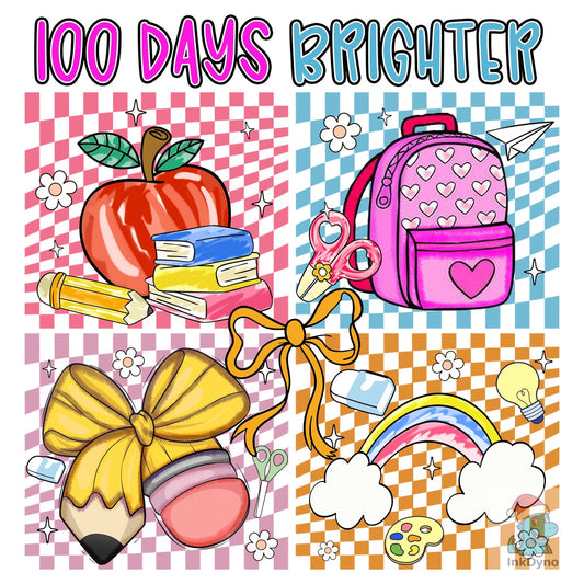 Checkered 100 Days Brighter School - DTF Transfer