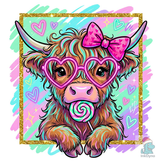 Pastel Highland Cow Heart Glasses - DTF Transfer