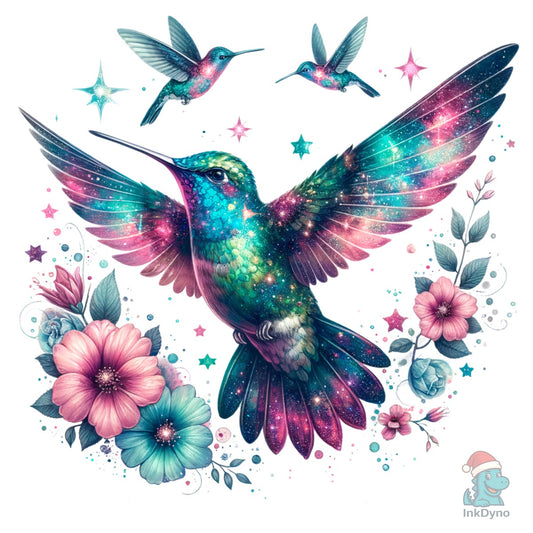Iridescent Hummingbird Flowers - DTF Transfer