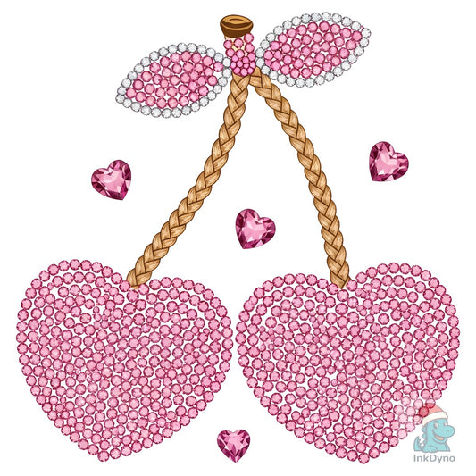 Valentine Rhinestone Heart Cherries - DTF Transfer