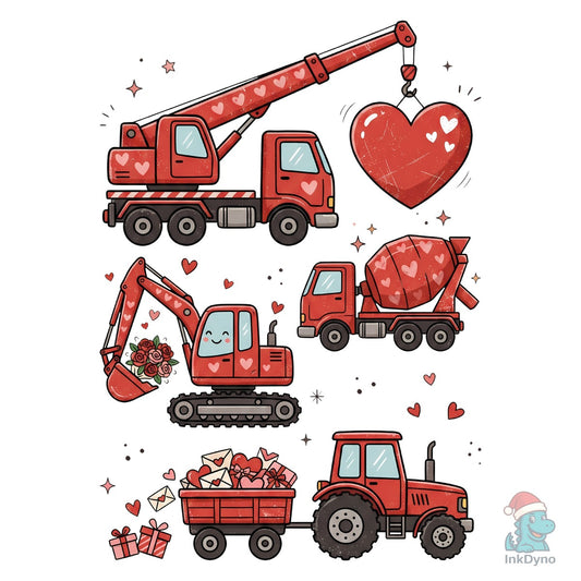 Valentine Day Construction Vehicles - DTF Transfer