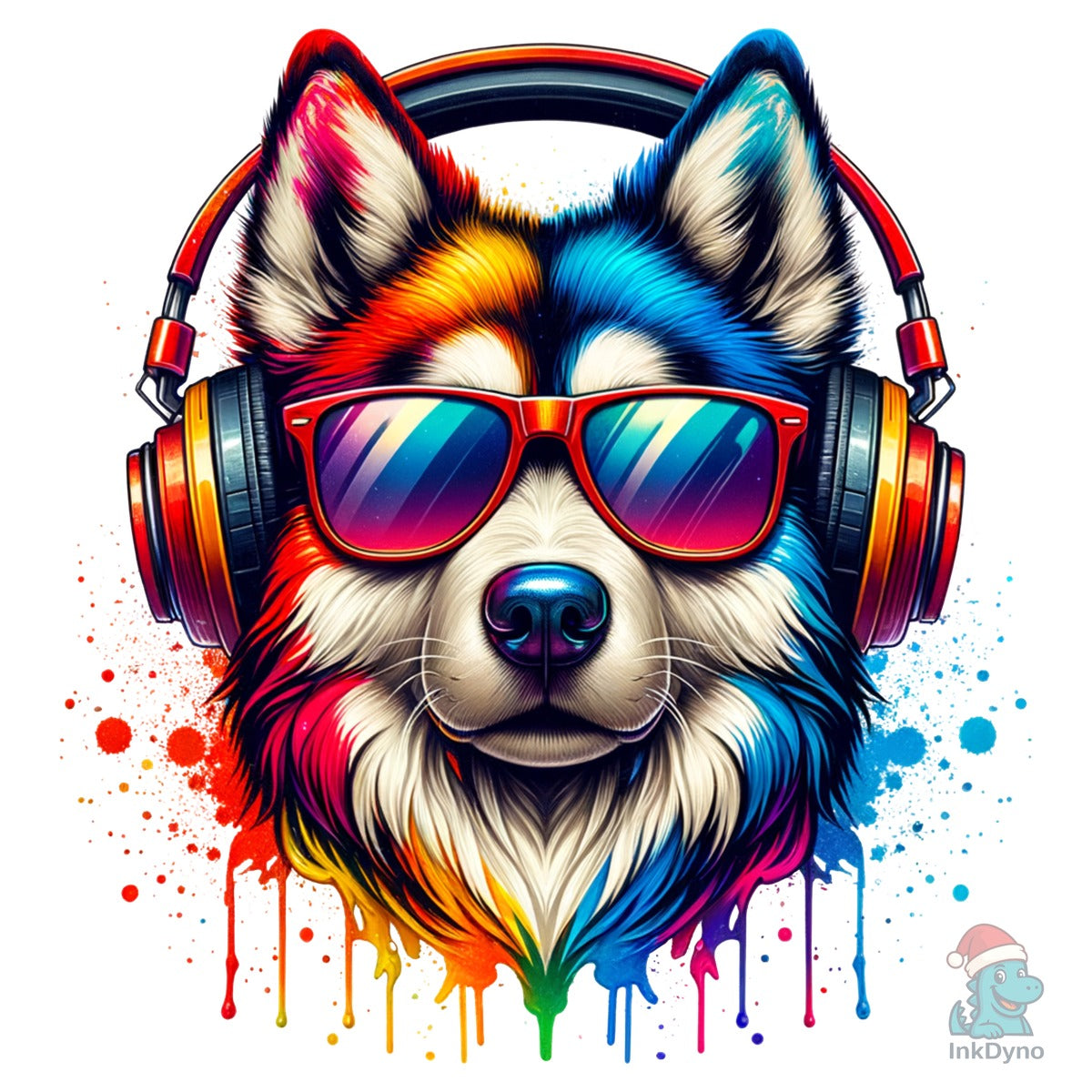 Colorful Dog Headphones Music Lover