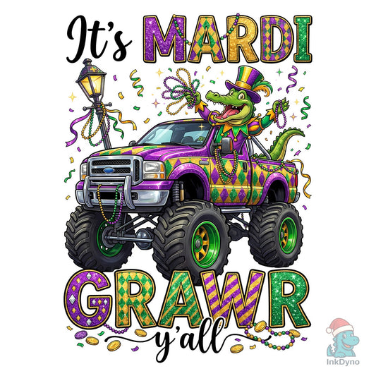Mardi Gras Gator Truck Sublimation - DTF Transfer