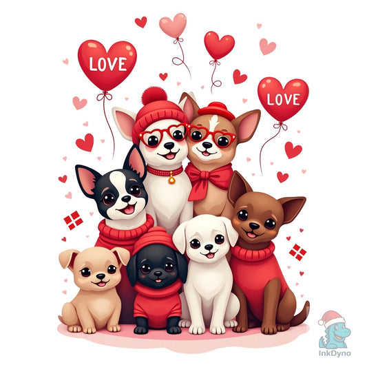 Valentine Dogs Cute Puppy Group - DTF Transfer