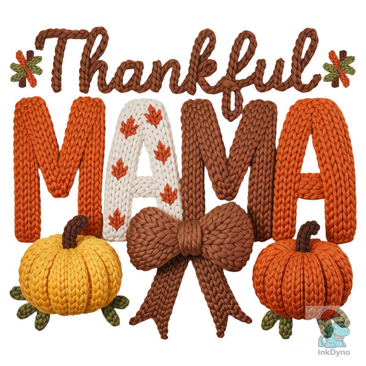 Preppy Thankful Mama Faux Yarn Bow - DTF Transfer