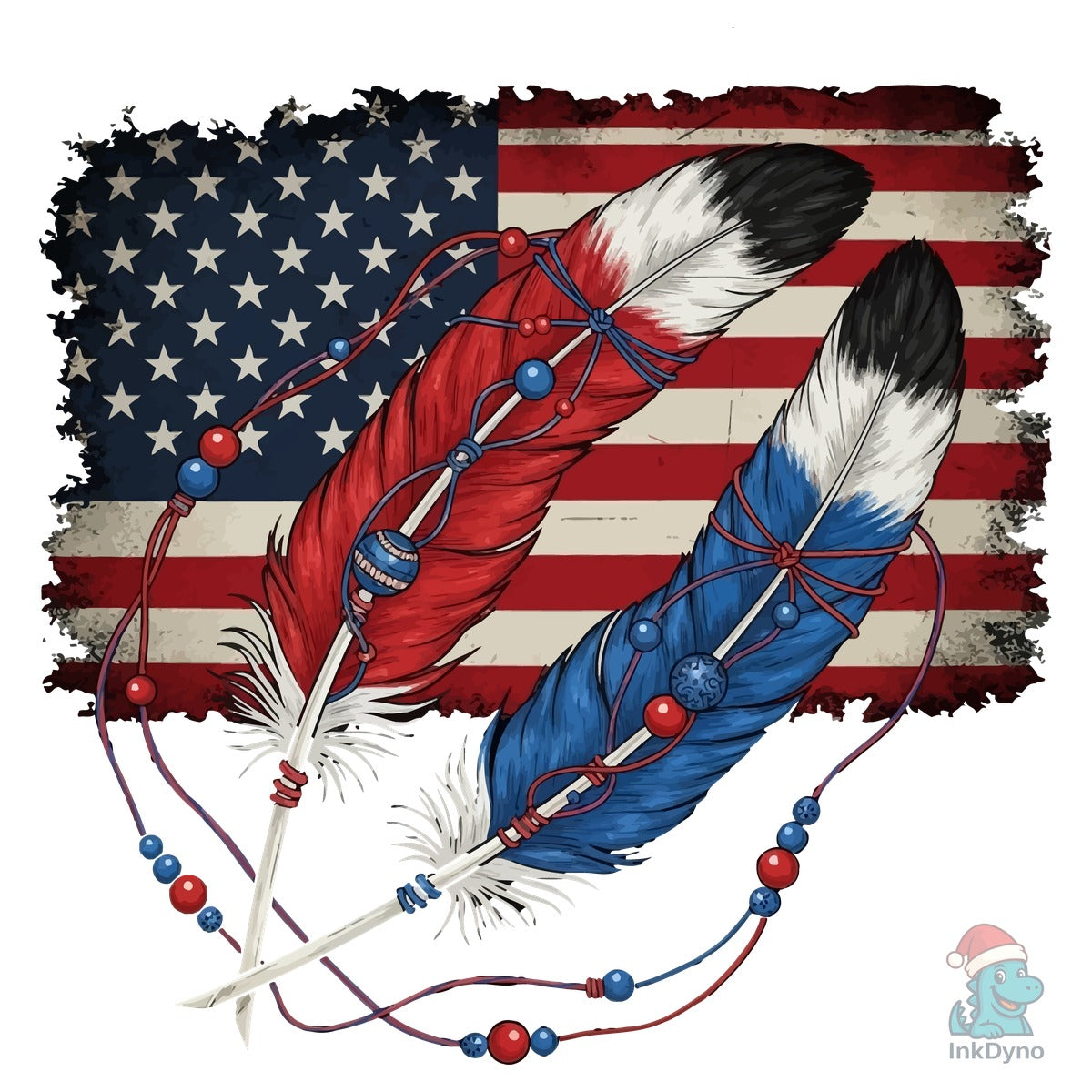 Distressed American Flag with Native Am