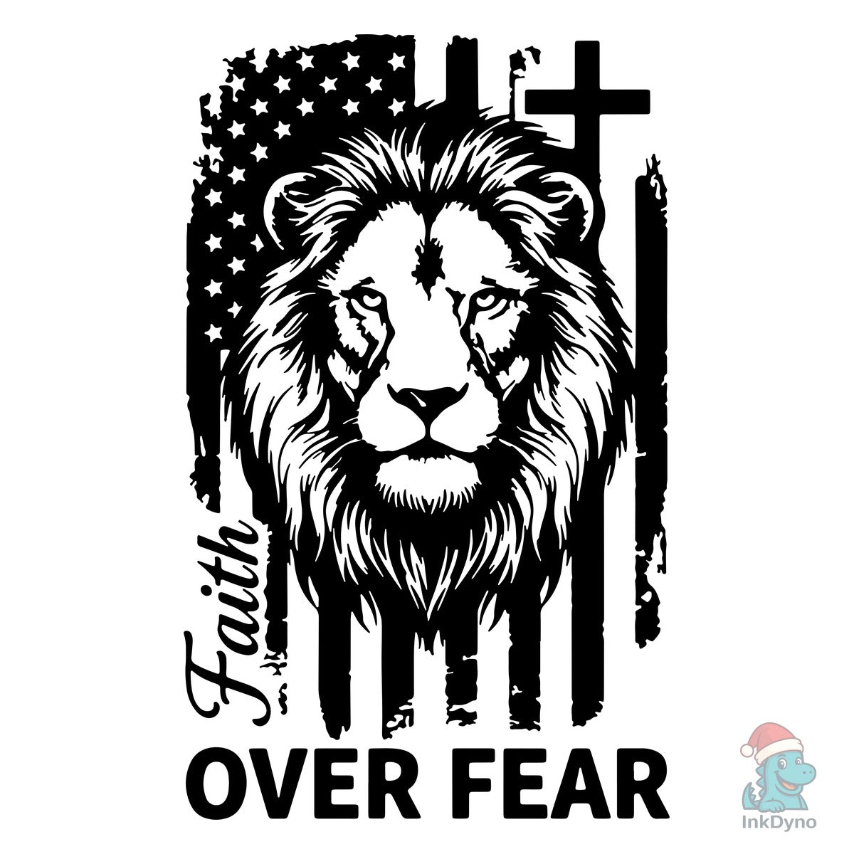 Faith over Fear Lion with Flag