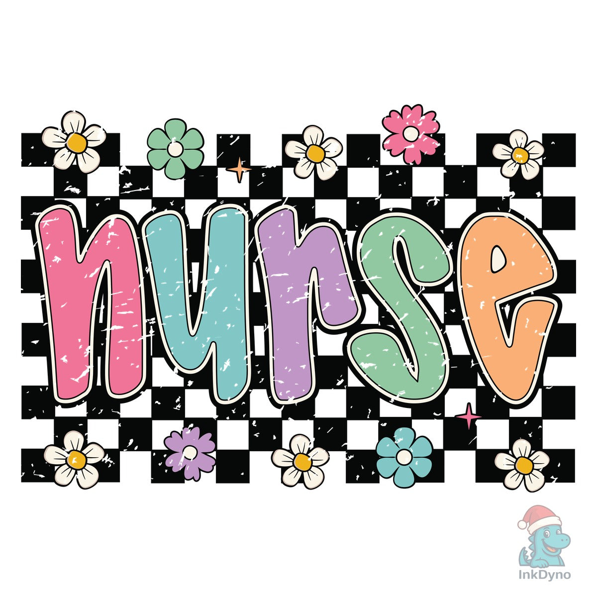 Nurse Retro Checkered Nurse Floral