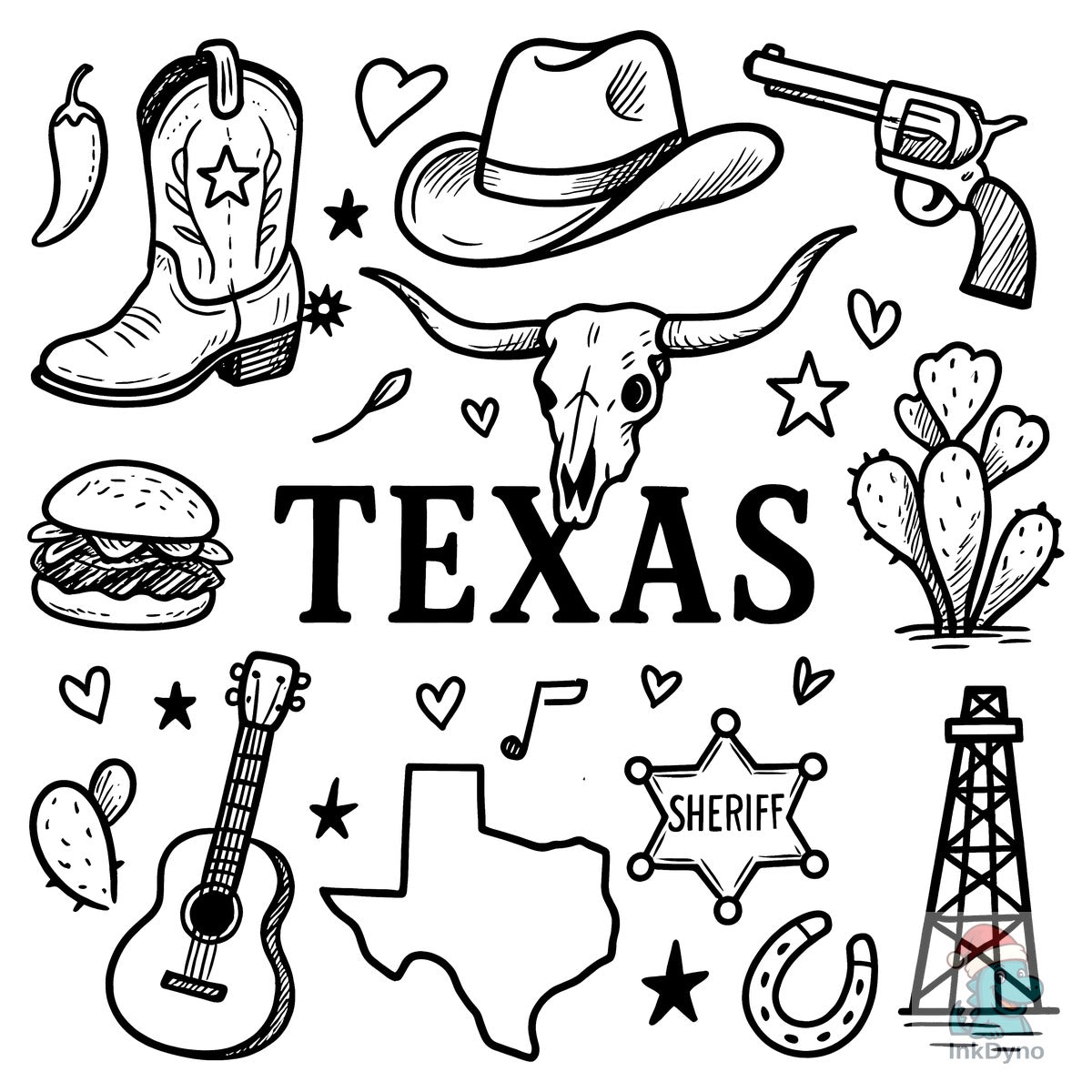 Texas Trip Vacation Retro Doodle Western