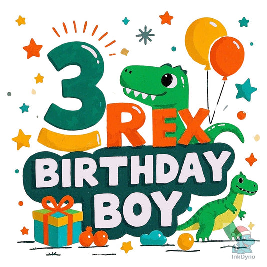 3 Rex Birthday Boy Dinosaur T-Shirt - DTF Transfer