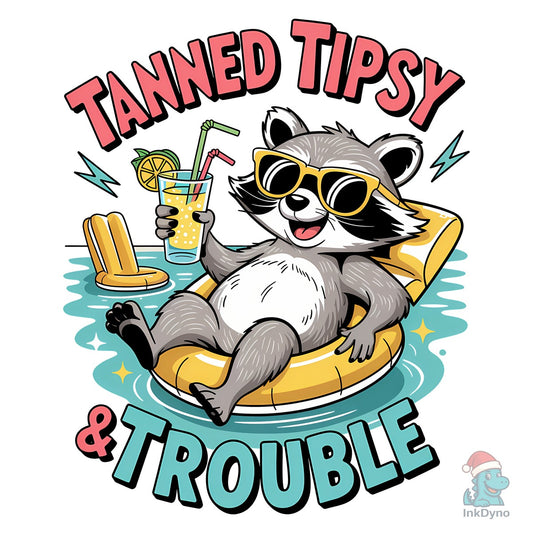 Funny Raccoon Tanned Tipsy - DTF Transfer