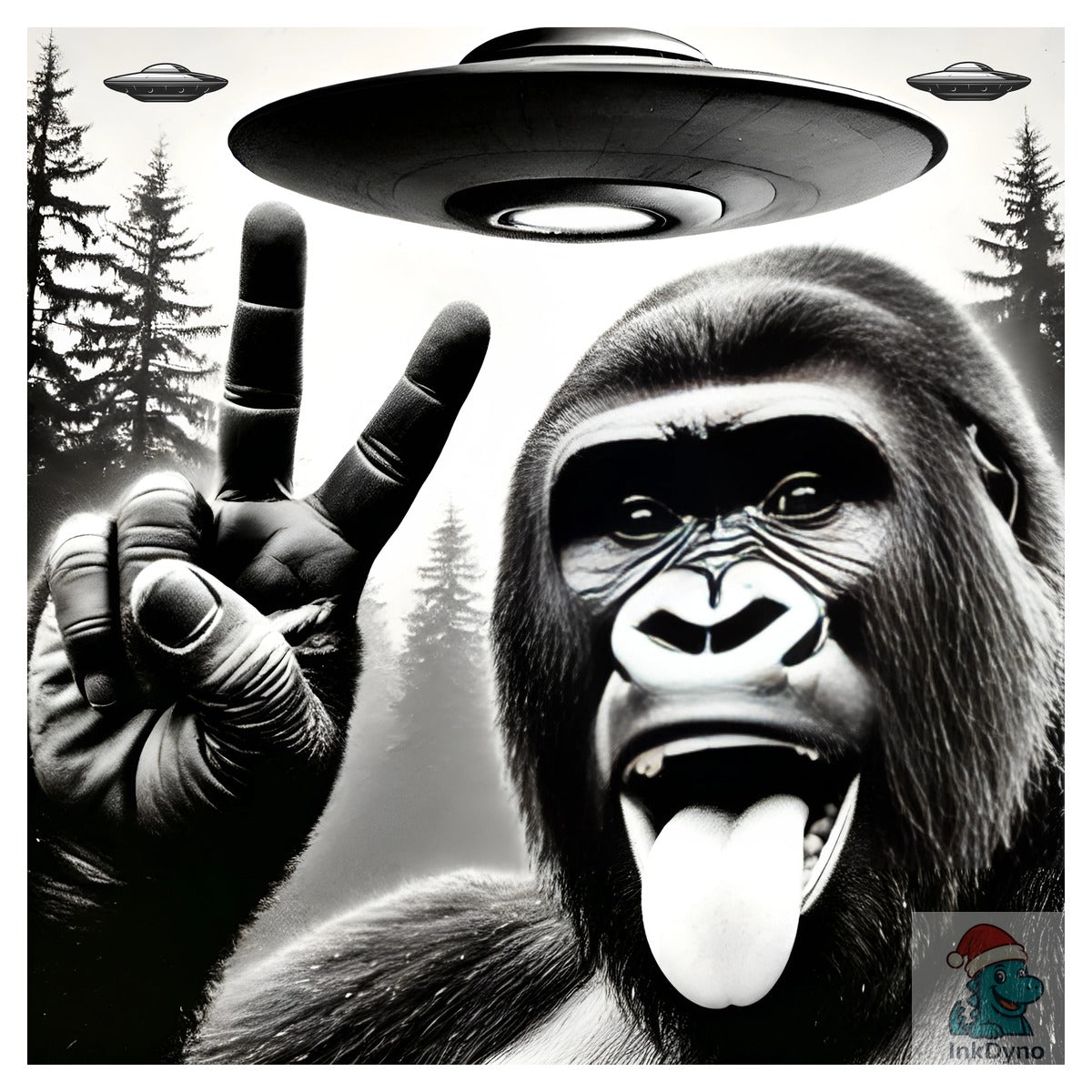 Sasquatch Bigfoot Selfie with UFO Alien