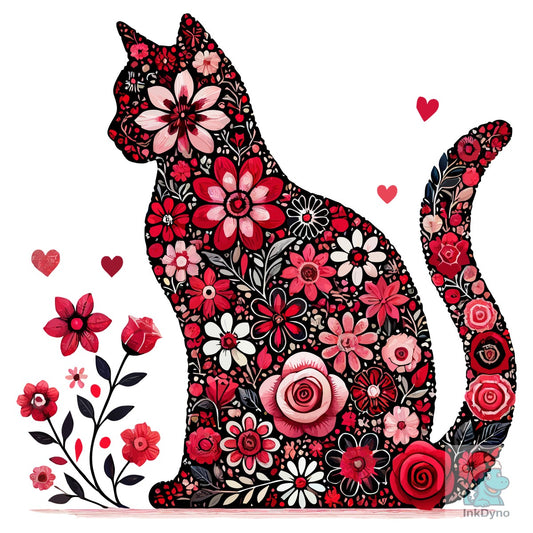 Floral Cat Valentine Cute Cat Love - DTF Transfer