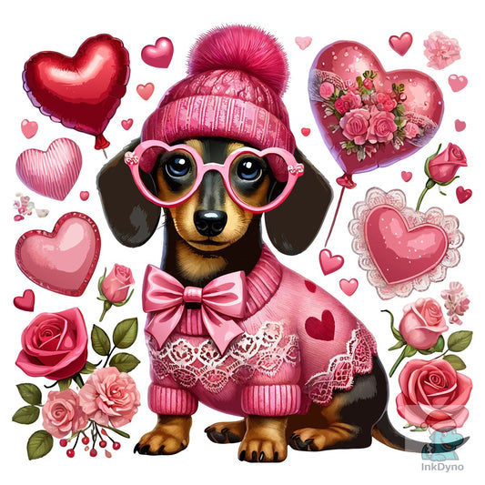Valentine Dachshund Dog Love Themed - DTF Transfer